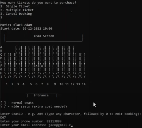 Movie Ticket Booking (Console based)